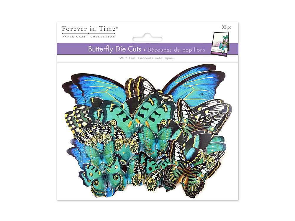 Paper Craft Embellishment: Butterfly Die Cuts w/Foil Accents x33 C) Blue