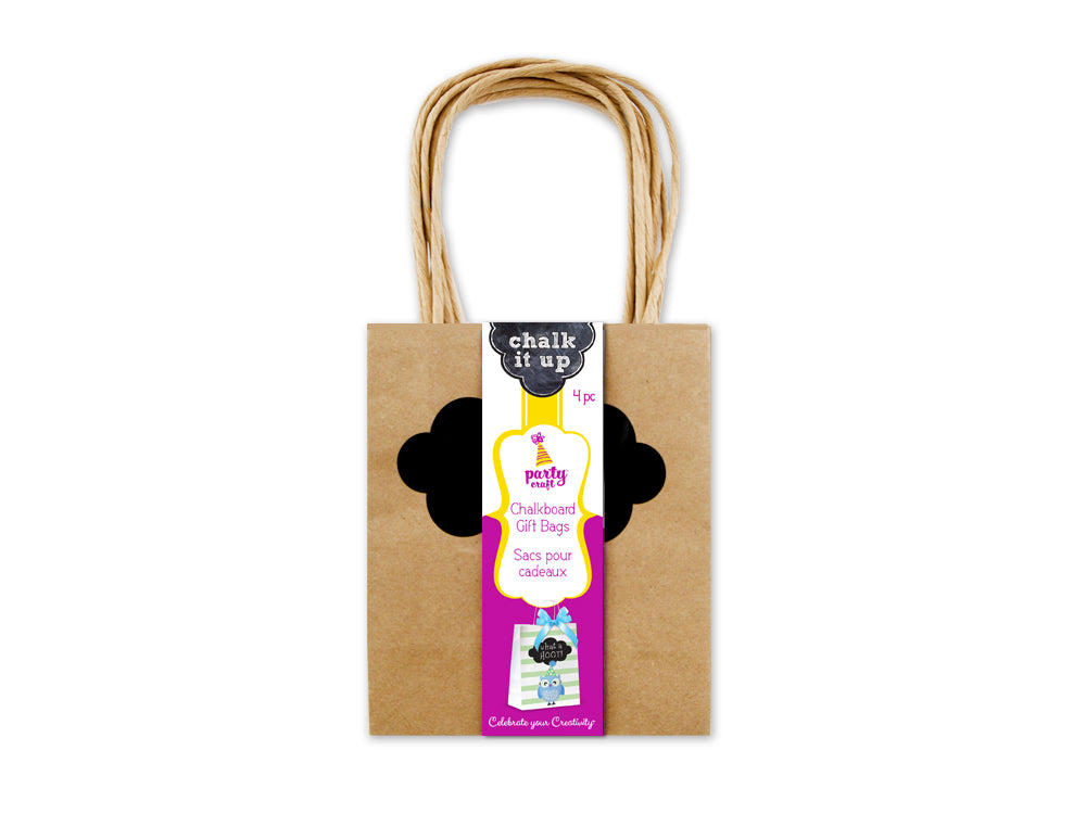 Party Craft: 4.5"x5.5"x2.5" Chalk-It-Up Gift/Treat Bags 4pk B) Kraft