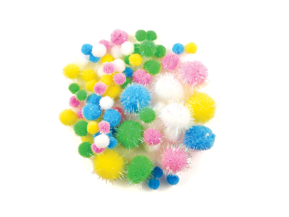 Krafty Kids: Pom-Poms Glitter Pack x75 Pastel Colors Asst Sizes