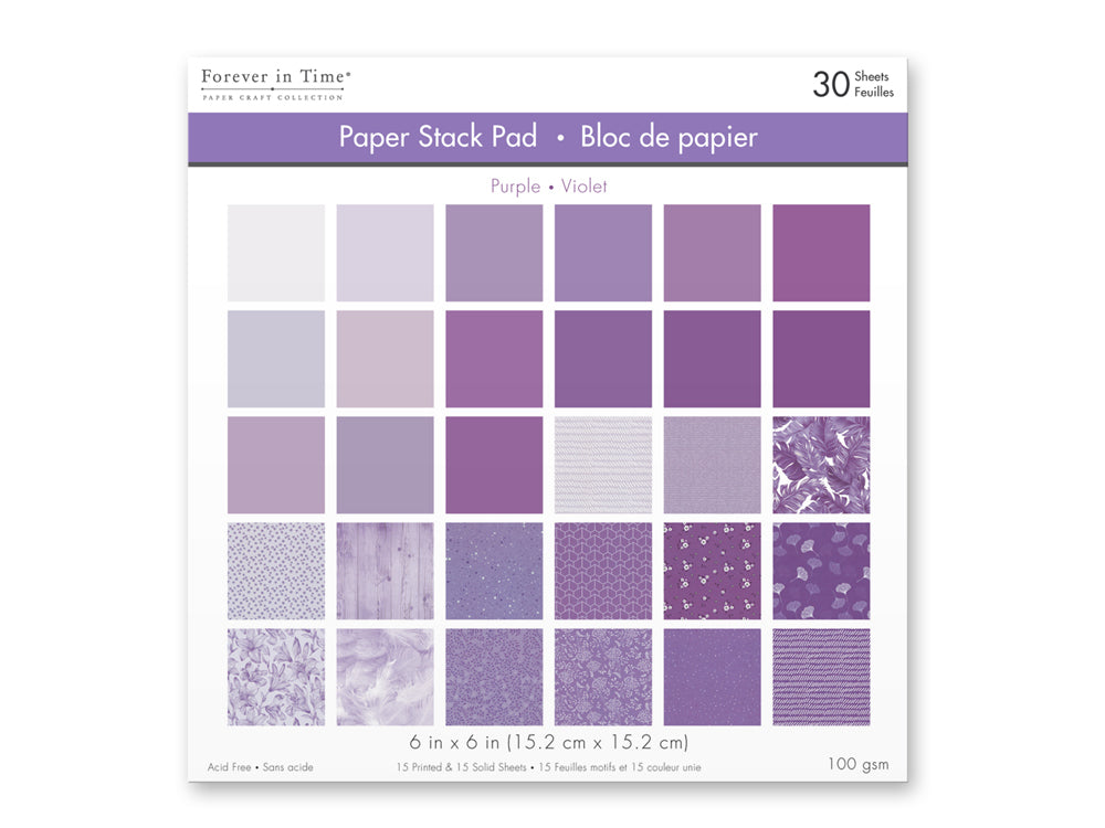 Paper Pad: 6"x6" Color Theme Stack Pad x30 (30 Designs) 100GSM A) Purple