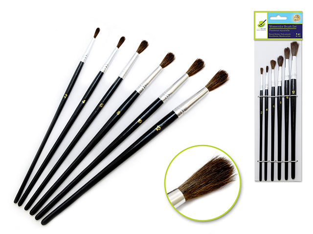 Artist Brush Set: #2-#12 Natural Bristle Watercolor x6 Wood Handle