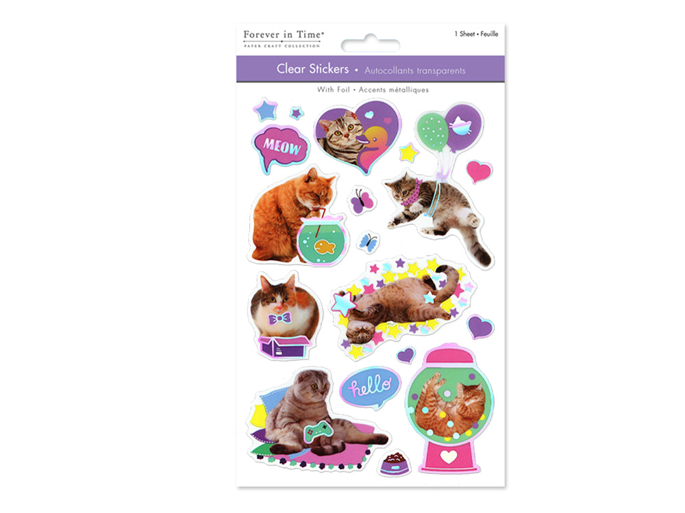 Paper Craft Sticker: 5.5"x8.25" Foil Accents Clear J) Cat Fun
