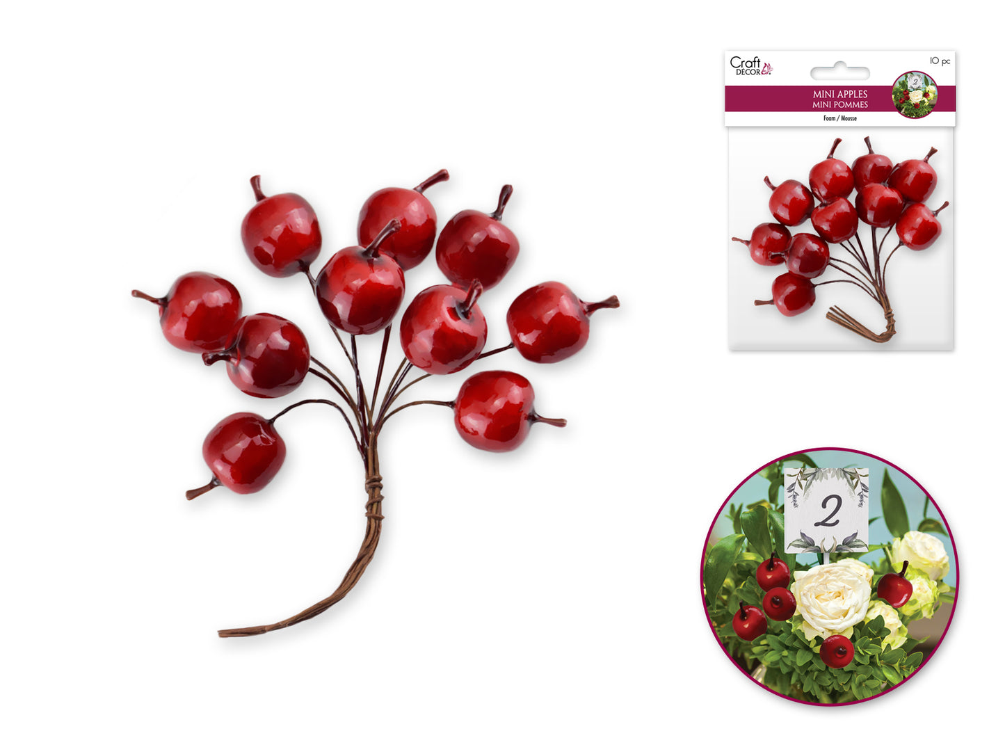 Craft Decor: 2cm Mini Apple Picks 10pc Foam Glossy A) Red Delicious