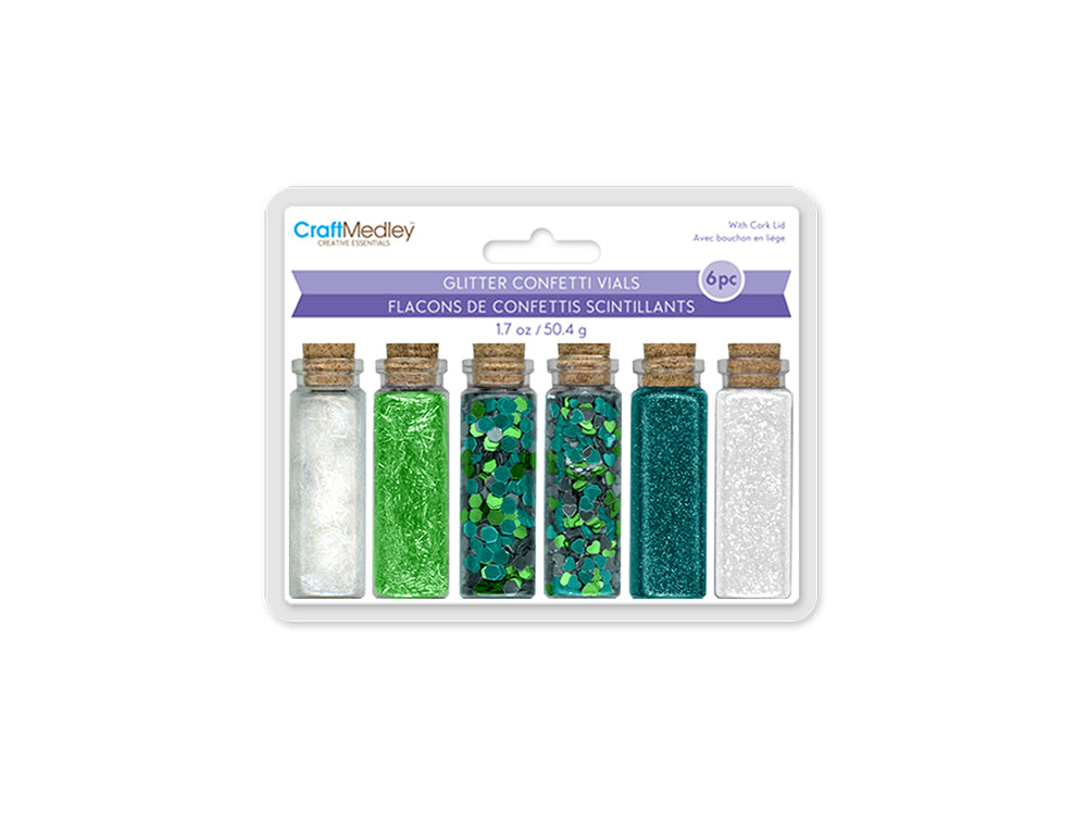Craft Medley: 50.4g Glitter/Confetti Vials Asst w/Cork Lid (6x8.4g) D) Sky