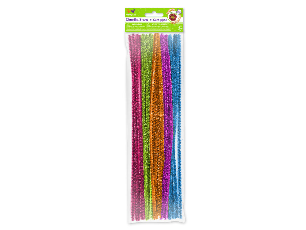 Tinsel Chenille Stems: 6mmx30cm 35/pk Glitter Pipe Cleaners L) Glamour Mix