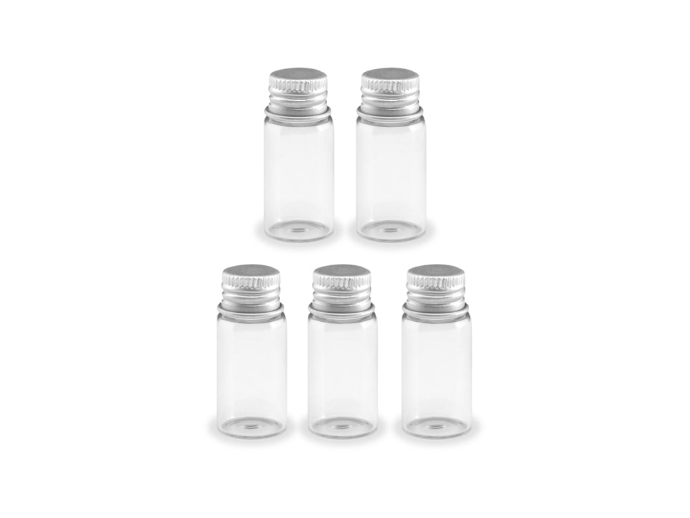 Glass Bottles: 18x40mm (6.2ml) Mini Containers w/Matte Aluminum Cap x5