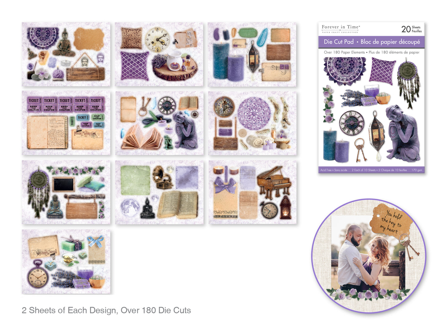 Paper Pads: 4.1"x5.8" Die Cut Pad 20 Sheets (2eax10designs) A) Lavender
