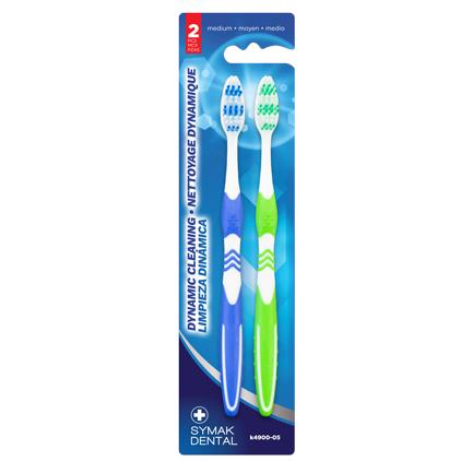 TOOTHBRUSHES -2 PK, ADULT,MED BLUE/GREEN