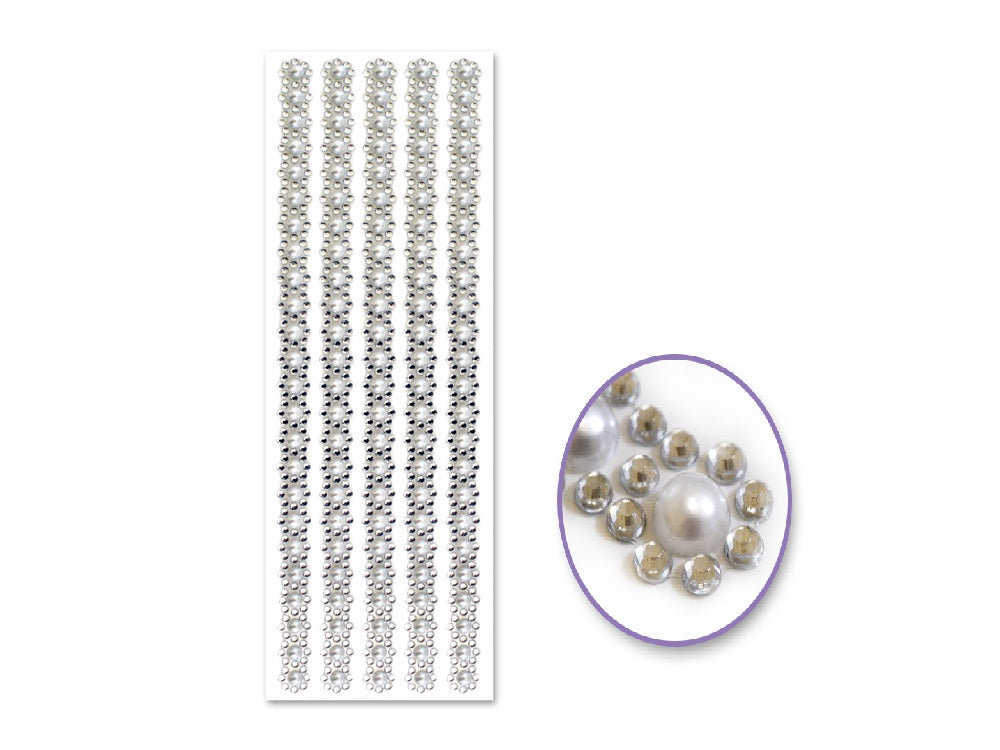 Paper Craft Sticker: 10cmx27cm Jewel Borders F) White Pearl Floral