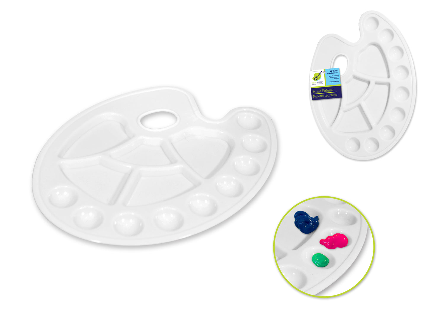 Color Factory Paint Palette: 8"x11.8" Plastic Oval 14-Well w/Thumbhole