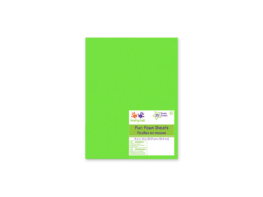 Fun Foam Sheets: One 9"x12" - 2mm(T) Barcoded Sheets P) Neon Green