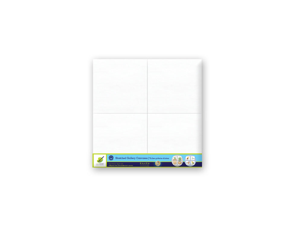 Stretch Artist Canvas: 6"x6" x1.4" Deep 4-Square Set Primed Back-Stapled