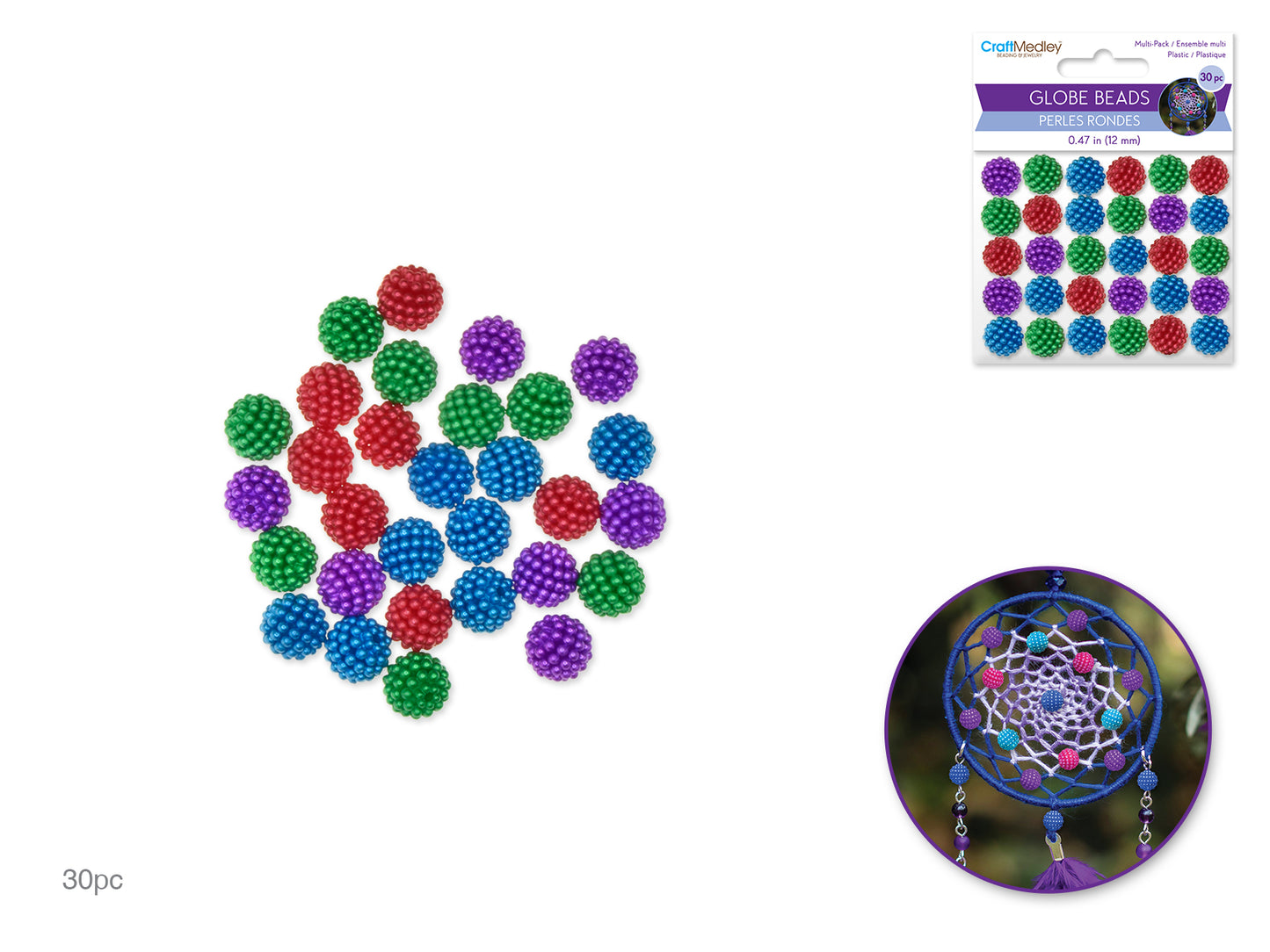 Plastic Beads: 12mm Globe Micro-Bead Multi-Packs 30pc B) Bold