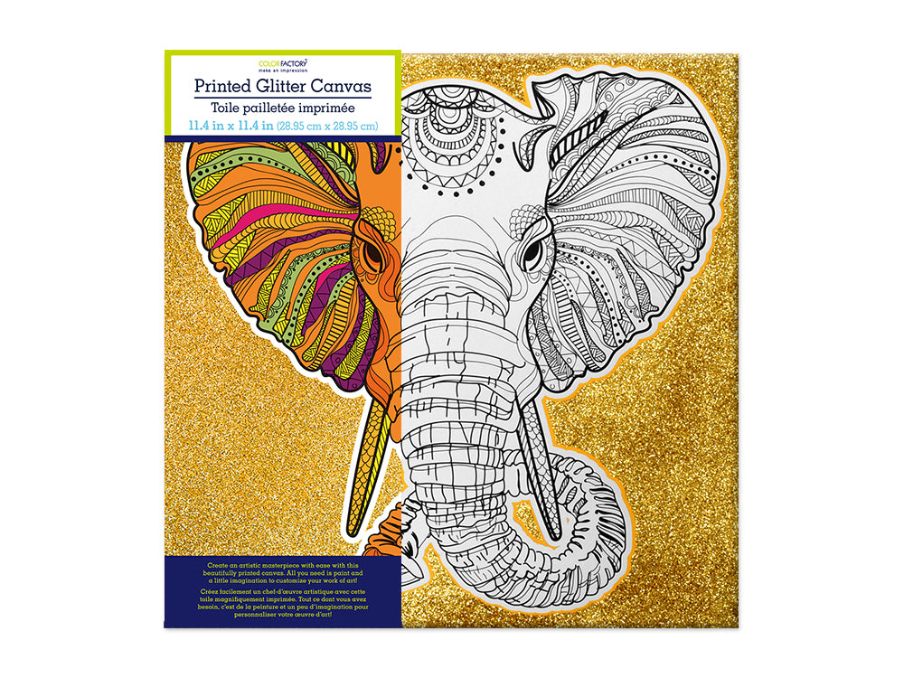 Stretch Artist Printed Canvas: 11.4"x11.4" Glitter Primed Back-Stapled C) Elephant