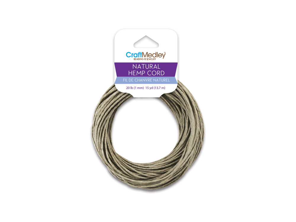 Natural Hemp Cord: 20lb (1mm) 15yd/hank