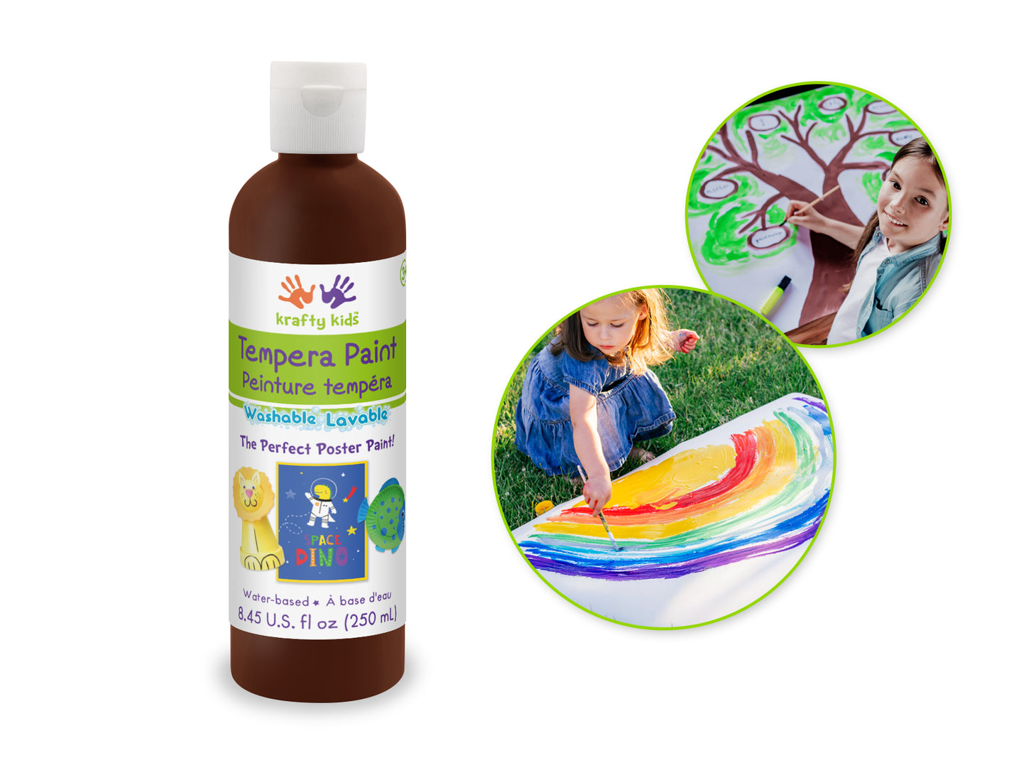 Krafty Kids Paint: 250ml Tempera (8.45oz) C) Brown