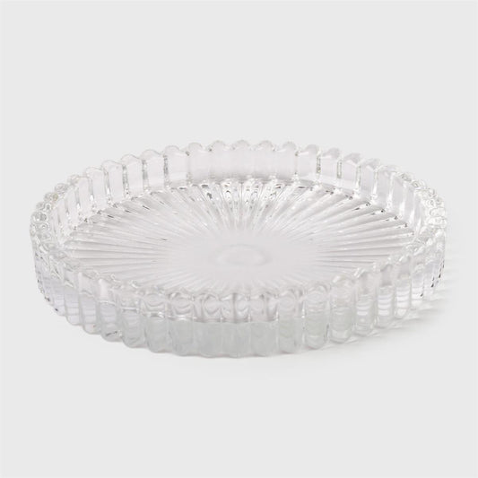Clear Glass Candle Plate, 3.8"D, tray