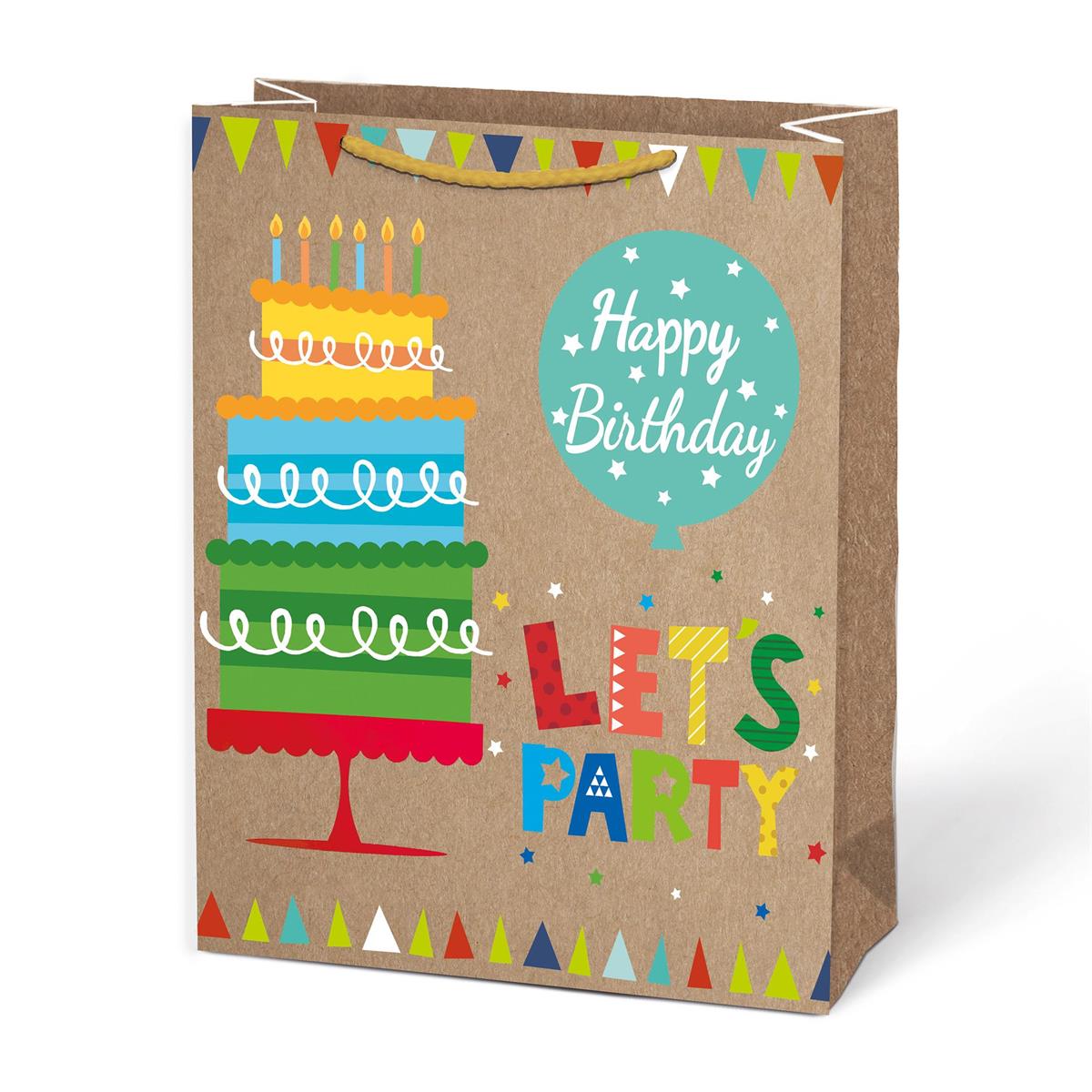 Paper T. Gift Bag, Large, Bday Party, Matte/Glitter, 157GSM, tag+j-hook