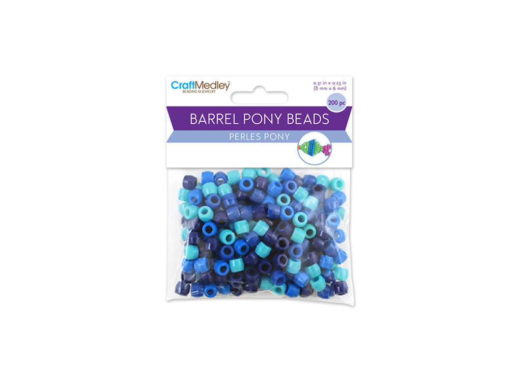 Pony Beads: 8mmx6mm Barrel Color-Mix Value-Pak x200 A) The Blues