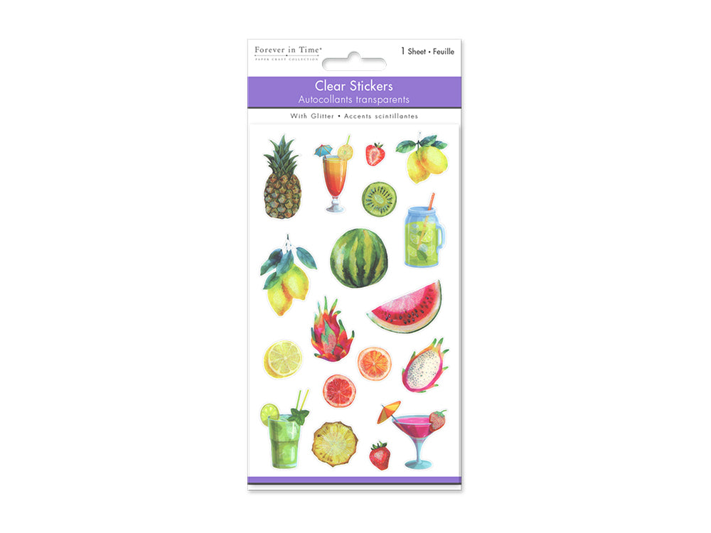 Paper Craft Stickers: 3.9"x6.9" Clear Glitter/Foil PET E) Tropical Fruit