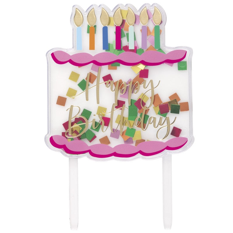 Confetti-Filled Clear Plastic "Happy Birthday" Cake Pick