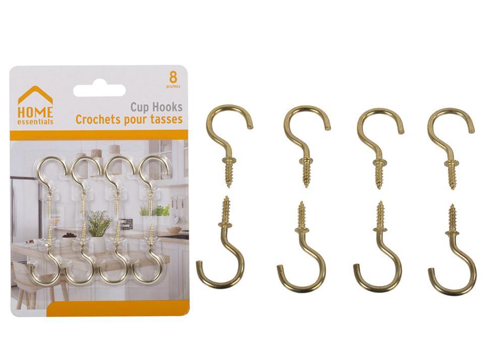 H.E. 8-pc 1.5" Metal Cup Hooks, b/c