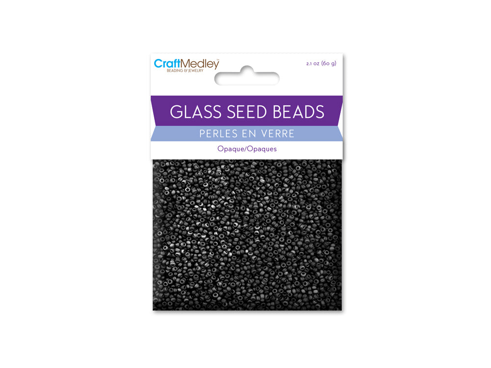 Glass Seed Beads: 12/0 Opaque 60Gms A) Black