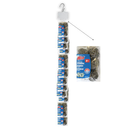 6PK STAINLESS STEEL SCOURERS 15g CLIP-STRIP 12/UNI