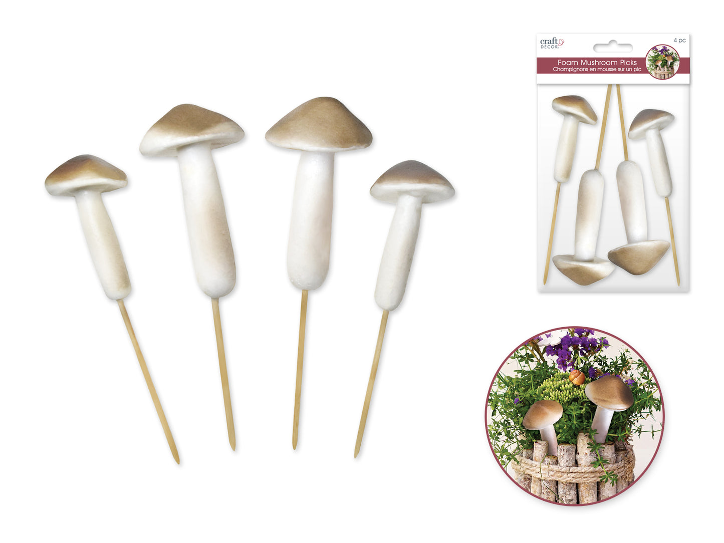 Craft Decor: Foam Mushroom Picks 4pc