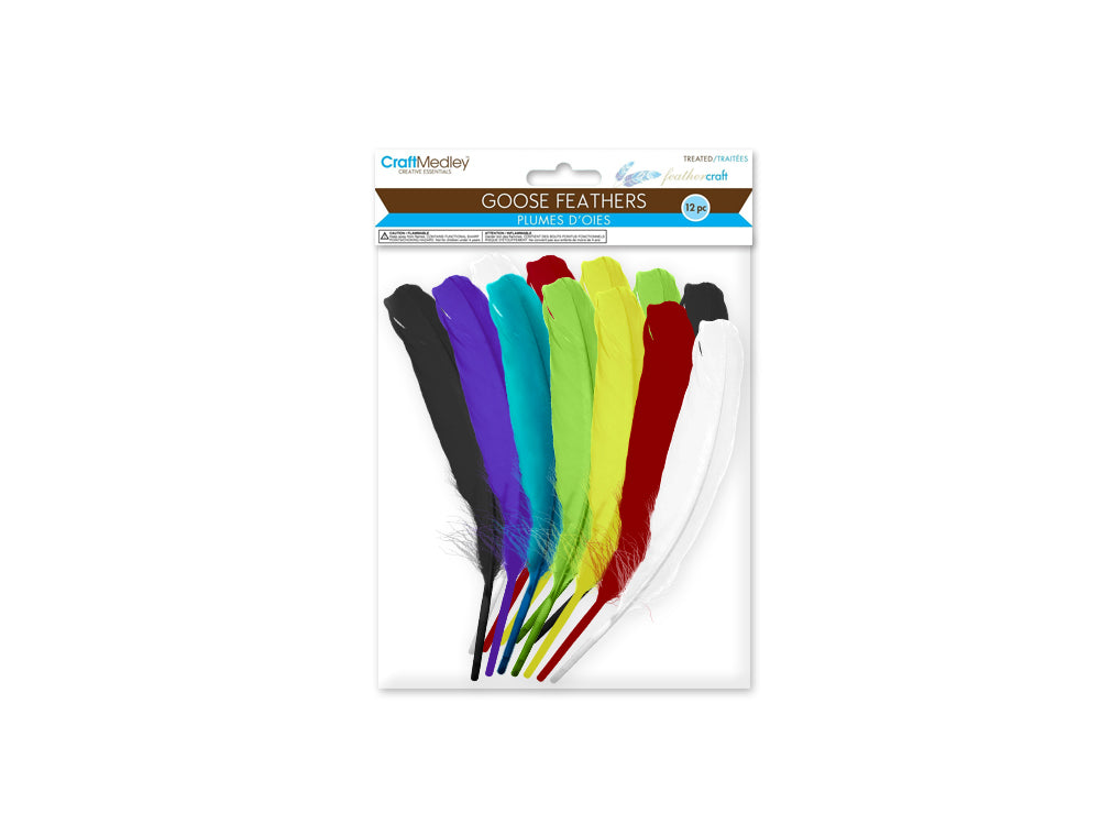 Feather Craft: 8" Goose Feathers x12 I) Multi Mix
