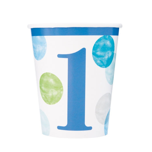 Blue Dots 1st Birthday 9oz Paper Cups  8ct