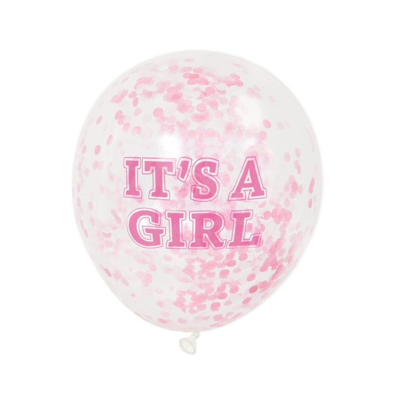 Helium filled - Girl Clear 12" Latex Balloons with Pink Confetti