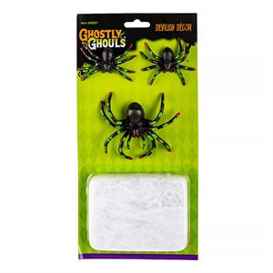 G.Ghouls 4pk Spiders & Spider Web Set, Blister