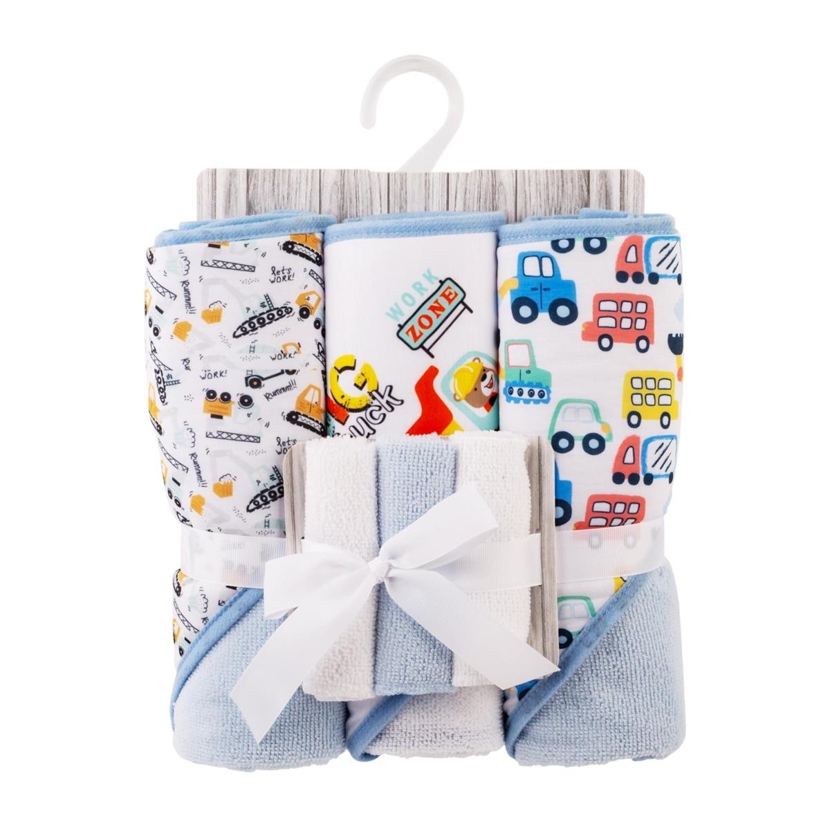 Tootsie Baby, 3-pc Blue Hooded Towel w 3 Washcloth, back card
