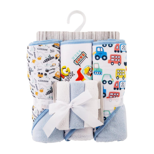 Tootsie Baby, 3-pc Blue Hooded Towel w 3 Washcloth, back card