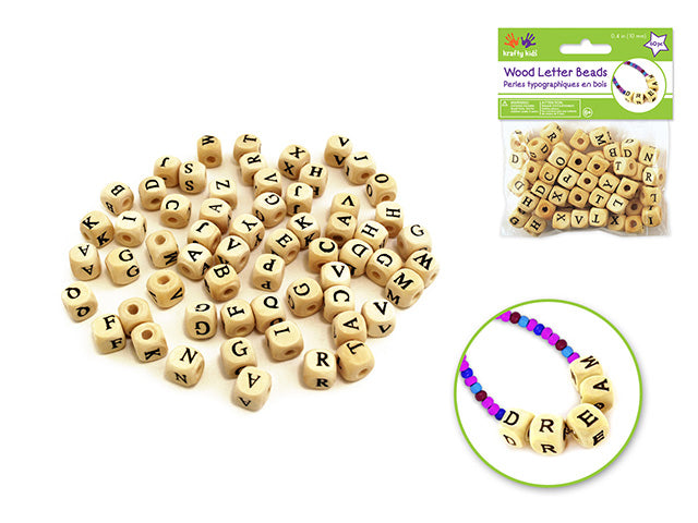 Wood Beads: 1cm Alphabet Beads 60/pk Asst A) Natural