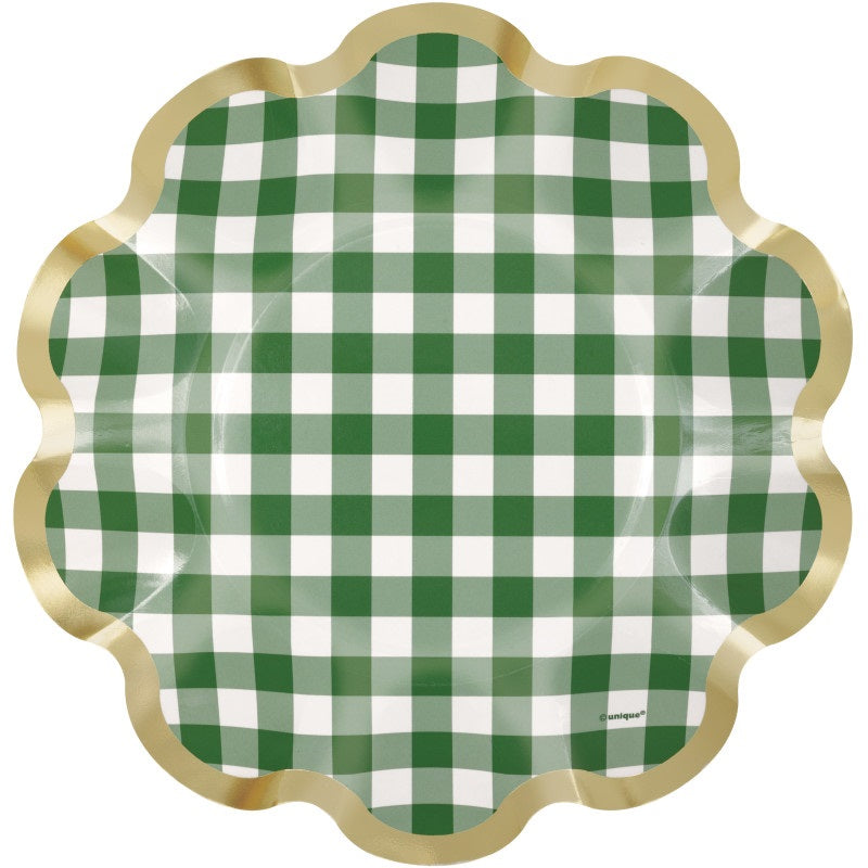 Garden Party Plaid Ruffle Edge 8.25" Plates  8ct - Foil Stamping