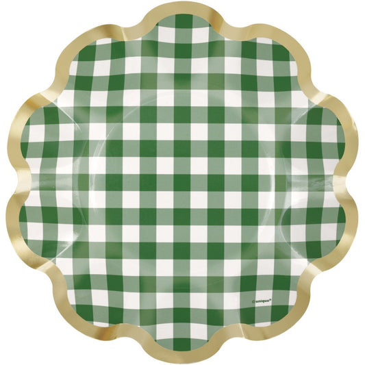 Garden Party Plaid Ruffle Edge 8.25" Plates  8ct - Foil Stamping