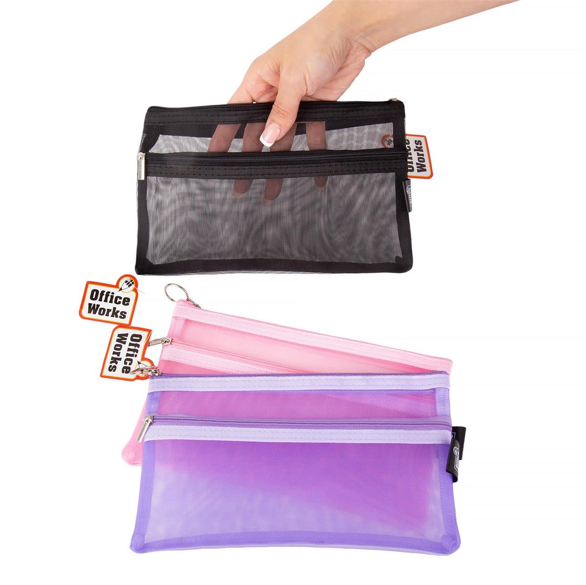 O.WKs. zipper mesh Pencil case 8.5"x5.5", 3 colors