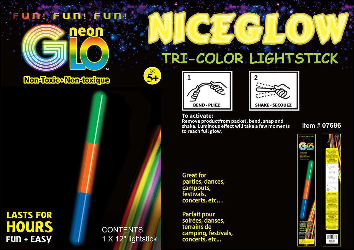 Neon Glo 12" Tri-colour Glow Stick,