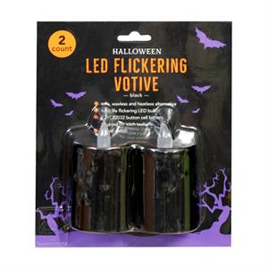 G. Ghouls 2PK LED Votives, Black, Batteries included (CR2032), blistercard, WARM WHITE LED LIGHT, REQUIRES CR2032 BATTERIES (INCLUDED)
