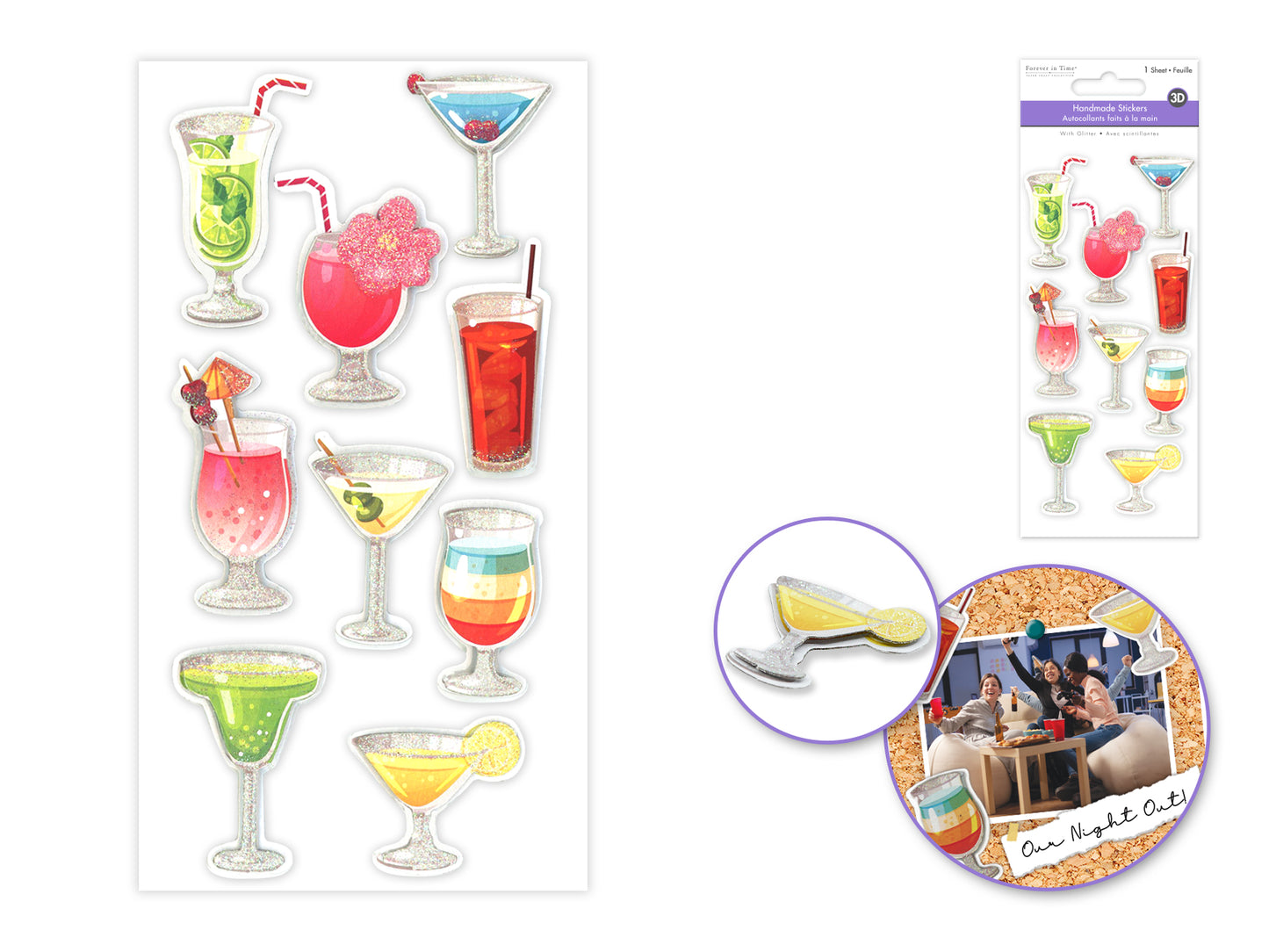 Handmade Sticker: 3D Glitter Cardstock Elements 250gsm E) Cocktails
