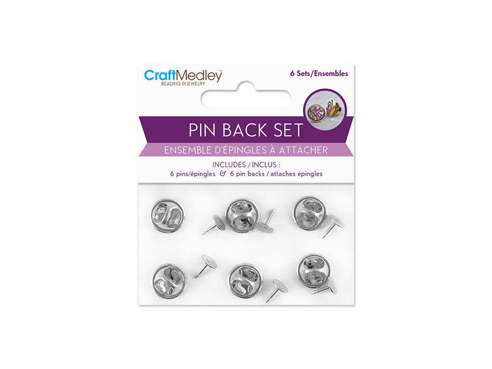 Jewelry Findings: Pin Back/Pin Set 6Sets/Pk B) Silver