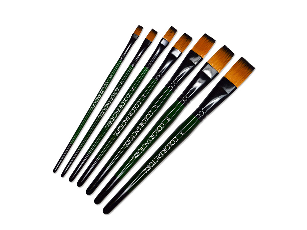Artist Brush Set: 'Fierce' Art Set x7 Wood Handle A) Flat