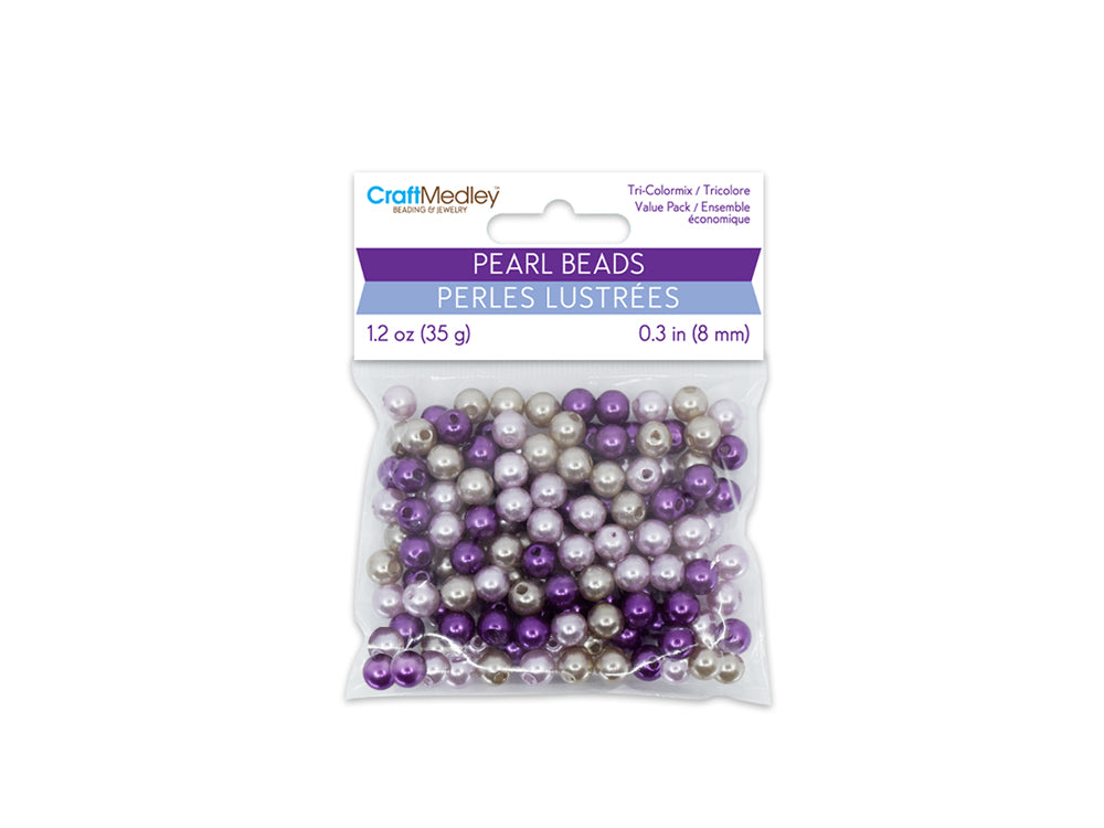Pearl Beads: 8mm Gloss Tri-Colormix 35gms F) Purple