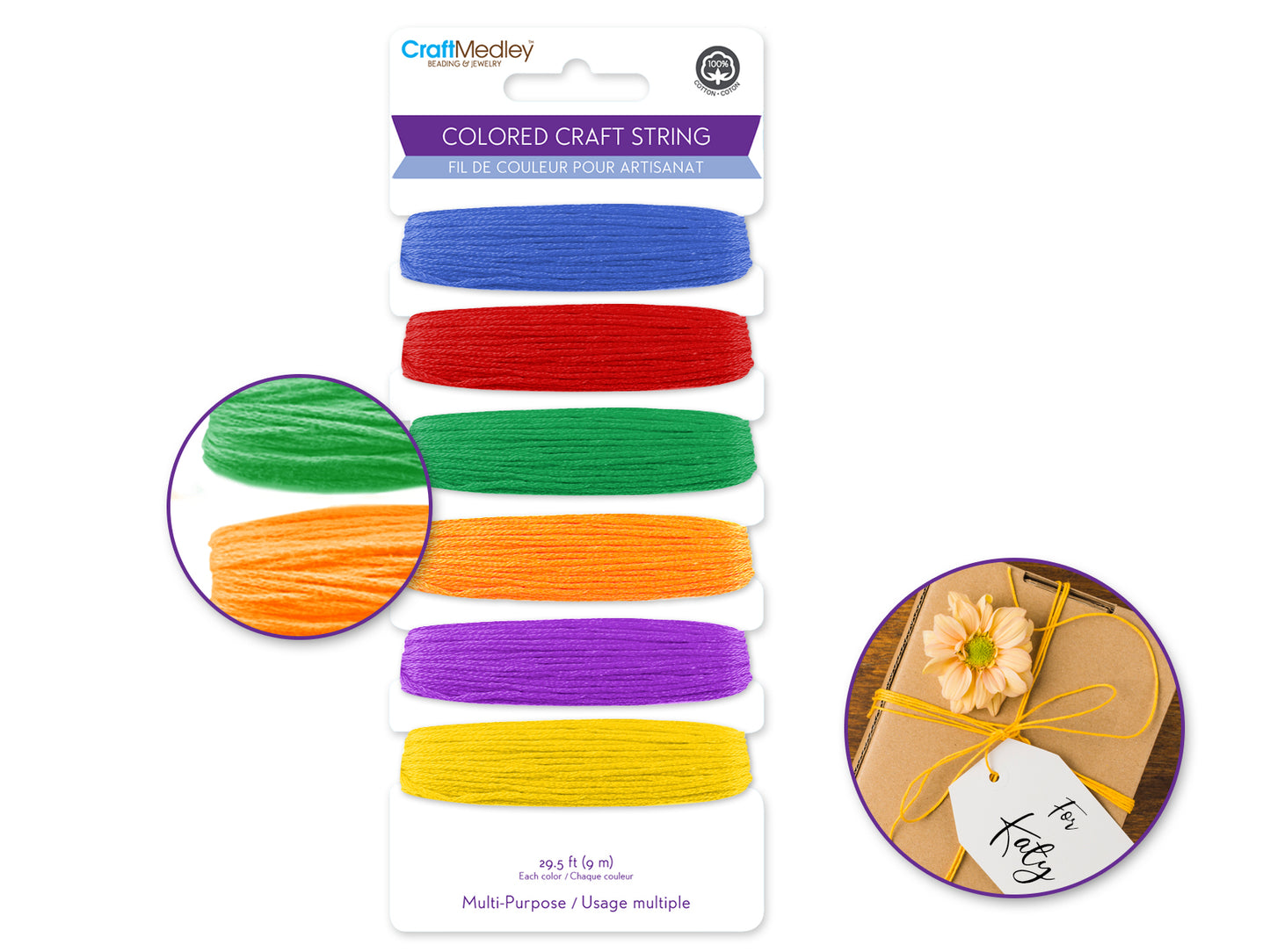 Craft Medley: 59yds 100% Cotton Colored Craft String 29.5ft/Color G) Glamour