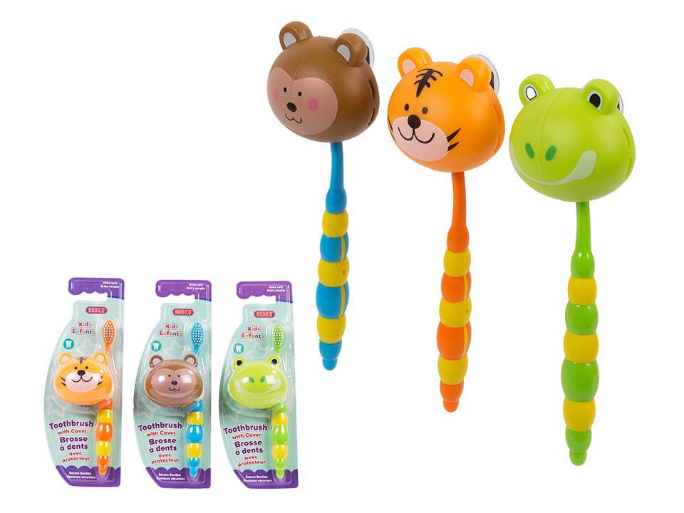 Bodico, Kids Ultra Soft Toothbrush w Cover,3 asst (bear/frog/tiger)