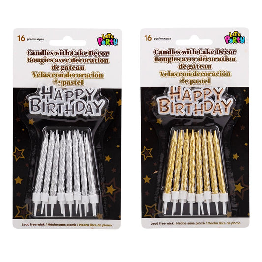 Let's Party, 16-PC Spiral Candle w/Cake Decor