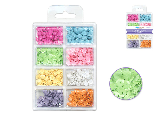 Craft Medley: 6mm Cup Sequins 25g Plastic Case 8-comp I) Baby