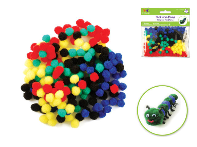 Krafty Kids: 3/8" (9.5mm) Mini Pom-Poms x200 Primary Colors Asst